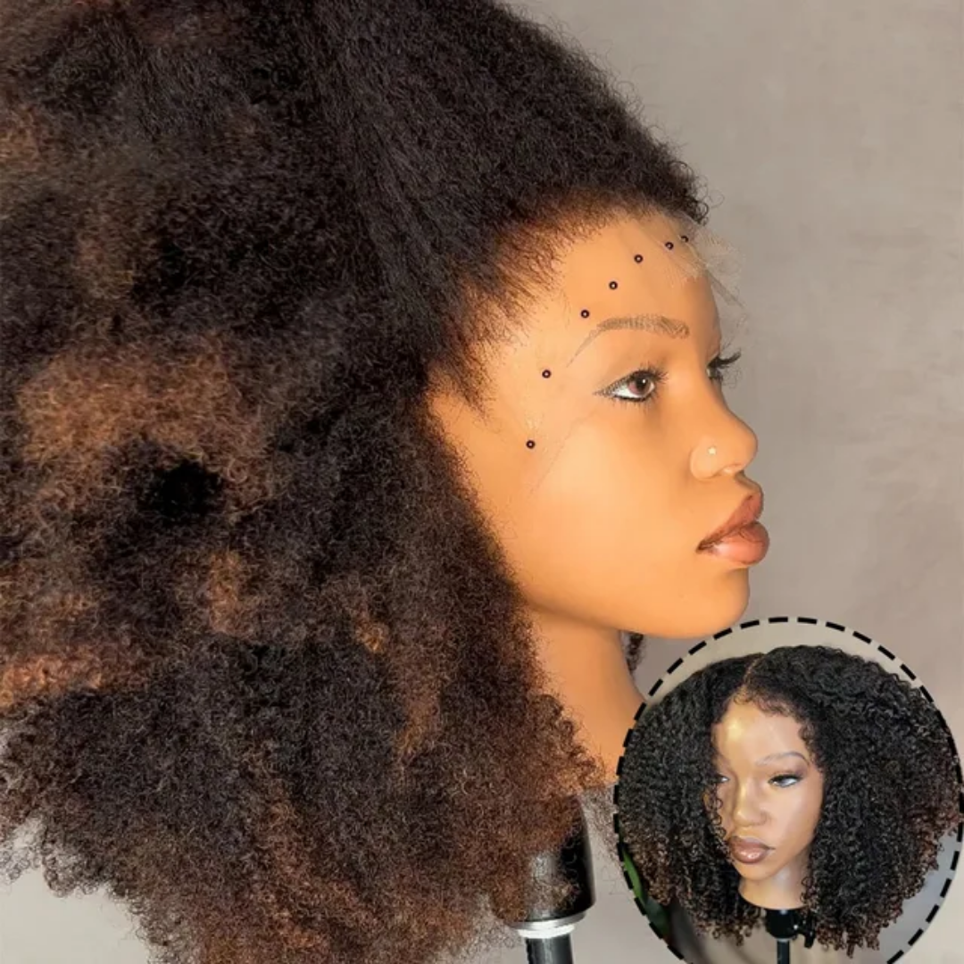 2 Tones Black & Brown Kinky Curly Bob Lace Front Human Hair Wig - Image 9