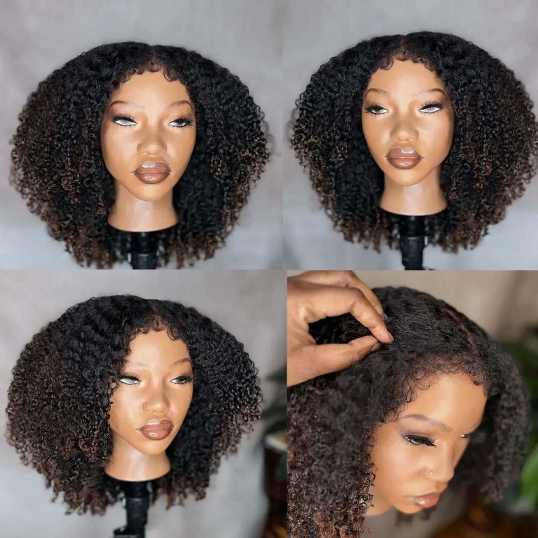 2 Tones Black & Brown Kinky Curly Bob Lace Front Human Hair Wig - Image 10