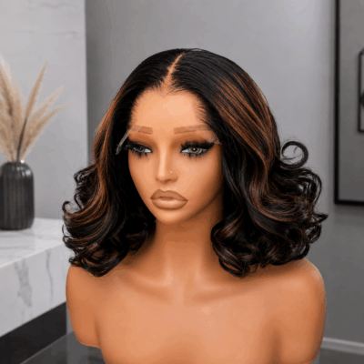 Dark copper highlight body wave, Lagos hairline kinky straight bob Hd lace front human hair wig