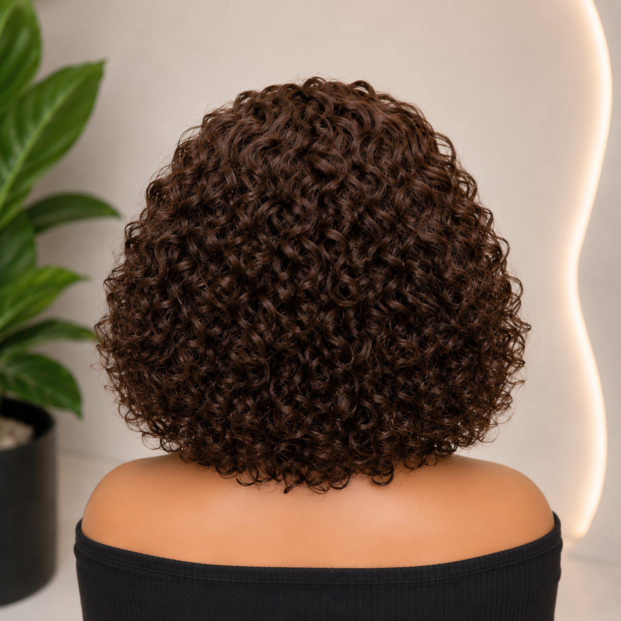 Brown Curly Wig With Bangs Human Hair Wigs - Image 3