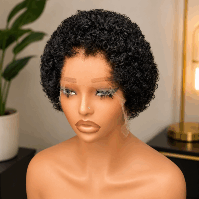 13X4HD 6"-180% Curly pixie wig looks