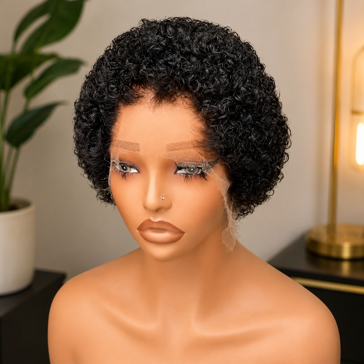 13X4HD 6"-180% Curly pixie wig looks