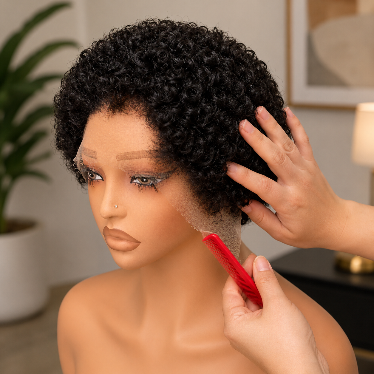 13X4HD 6"-180% Curly pixie wig looks - Image 2