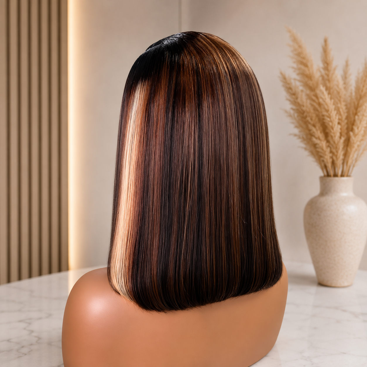 Highlight Straight Bob Human Hair Wig – Sleek Blonde Streaks & Modern Elegance - Image 7