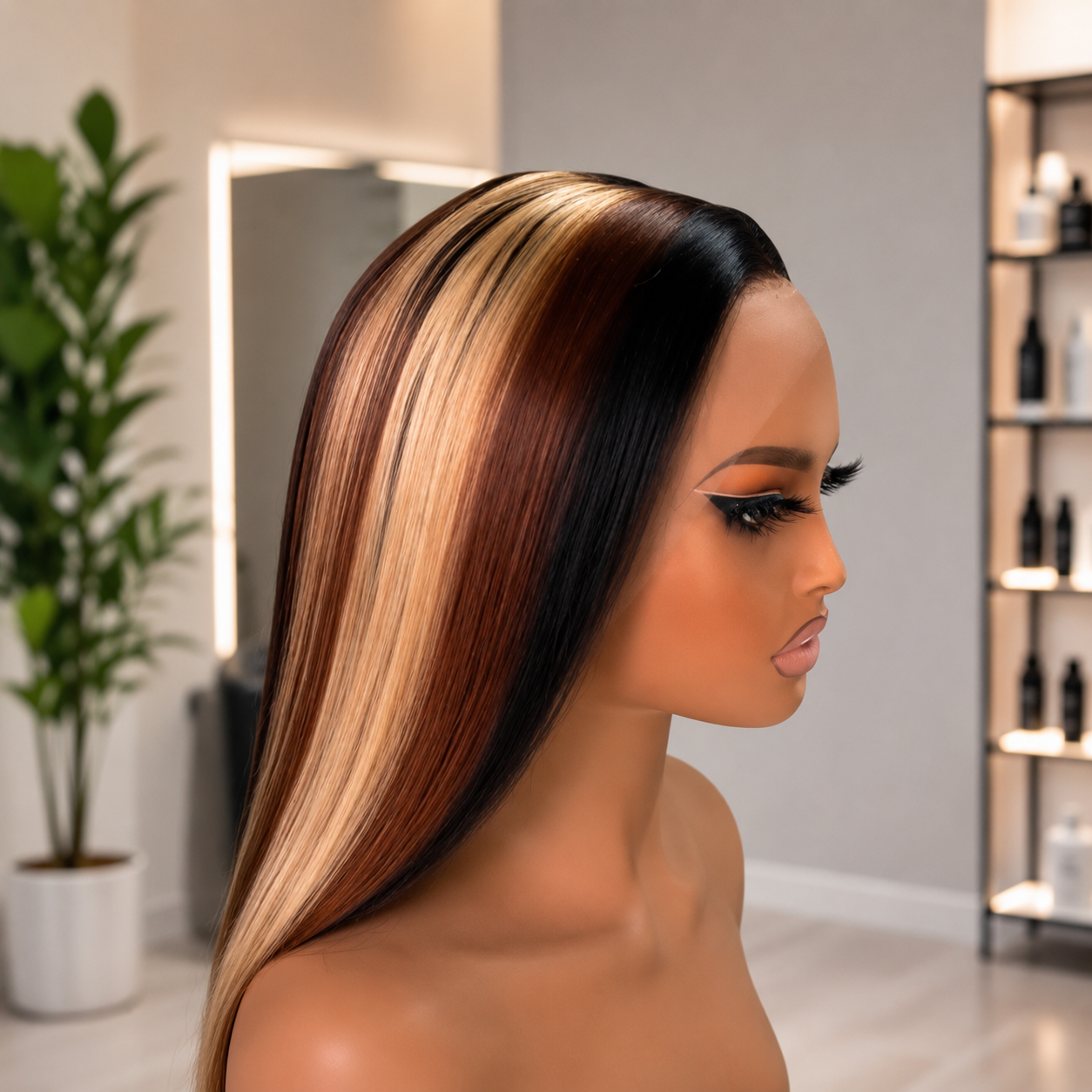 Highlight Straight Bob Human Hair Wig – Sleek Blonde Streaks & Modern Elegance - Image 6